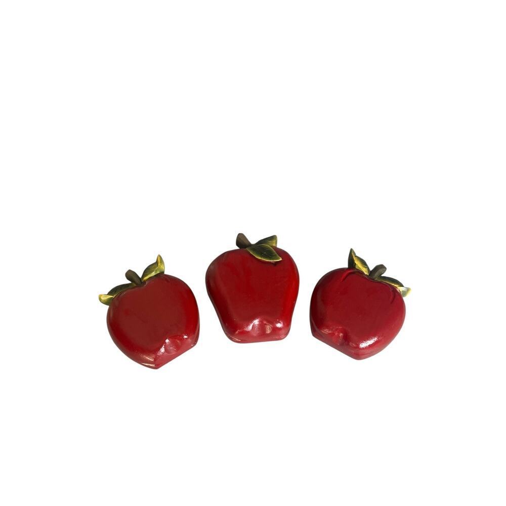 Vintage Home Interiors 3 Red Apples Wooden Wall Hanging Decor